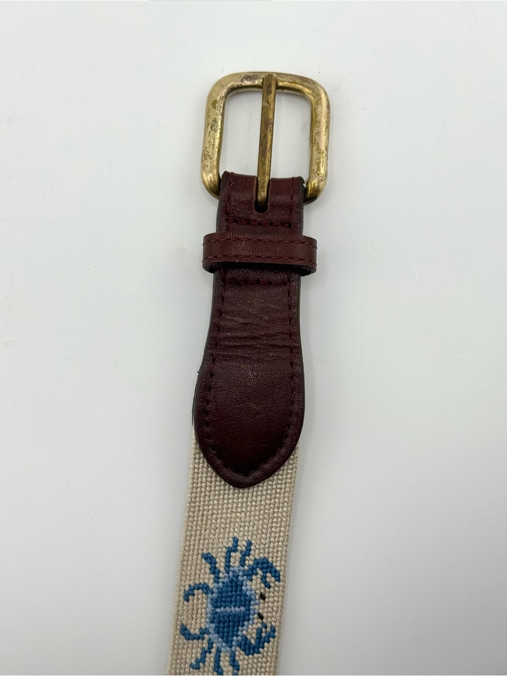 Smathers & Branson 38 Blue Crabs Needlepoint Belt Solid Brass Buckle in Oatmeal - Picture 9 of 13